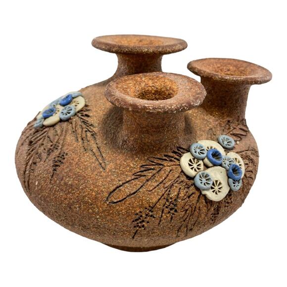 Carma Vintage Vintage 1980s Sand Art Pottery 6" Earthy Boho Floral Bottle Vase - Picture 6 of 8